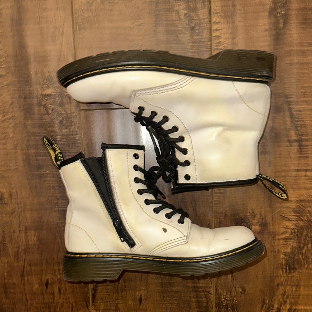 Dr. Martens White Leather Boots with Black Laces